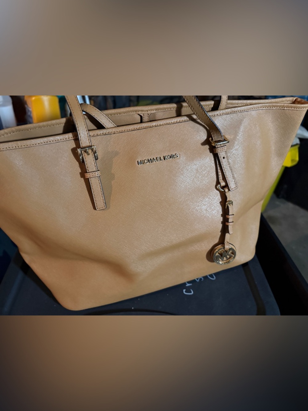 Michael Kors Camel Saffiano Leather Tote with Gold Hardware